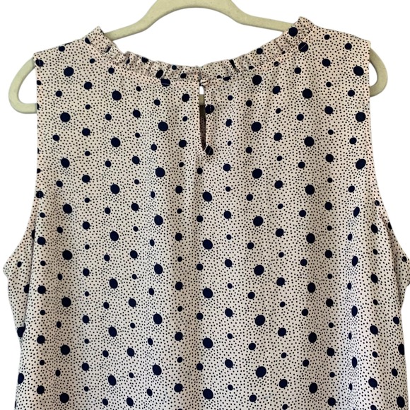 Talbots‎ pink/navy polka dots gathered high neckline sleeveless blouse. Size 2X - Picture 6 of 11